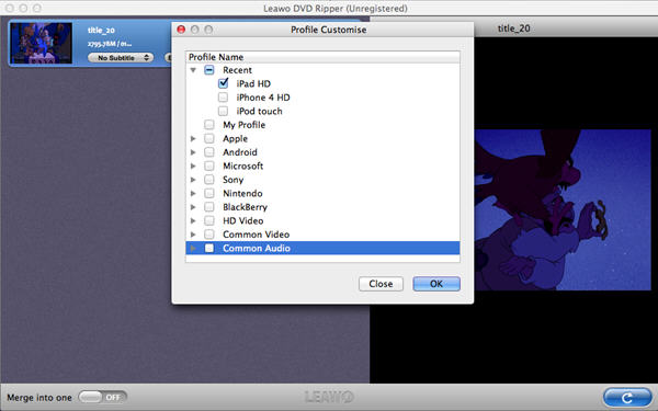 Customize drop-down menu of DVD Ripper for Mac