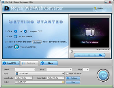 Interface of Moyea video4web player