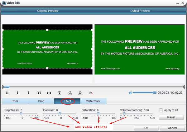 Add video effects with Moyea DVD4Web Converter