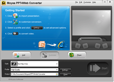 Interface of Moyea video4web Converter