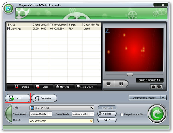 Load Video4Web to convert 3gp to flv