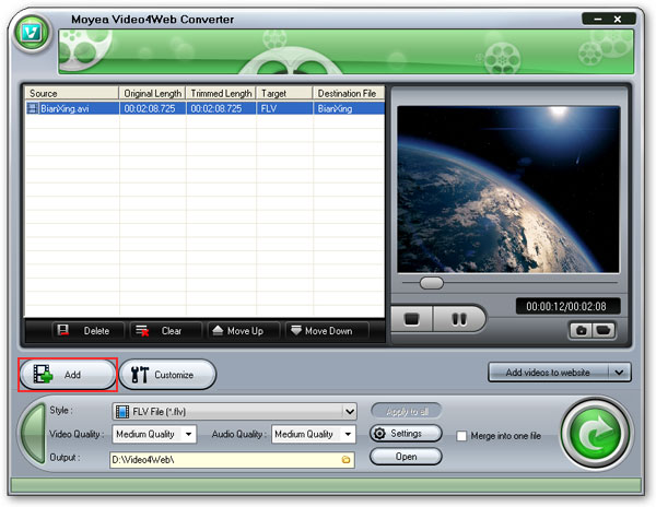 Load Video4Web to convert avi to flv