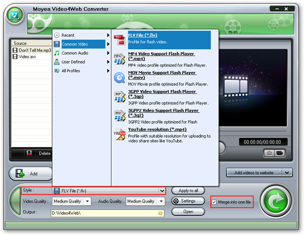 set the output format as FLV before converting avi to flv