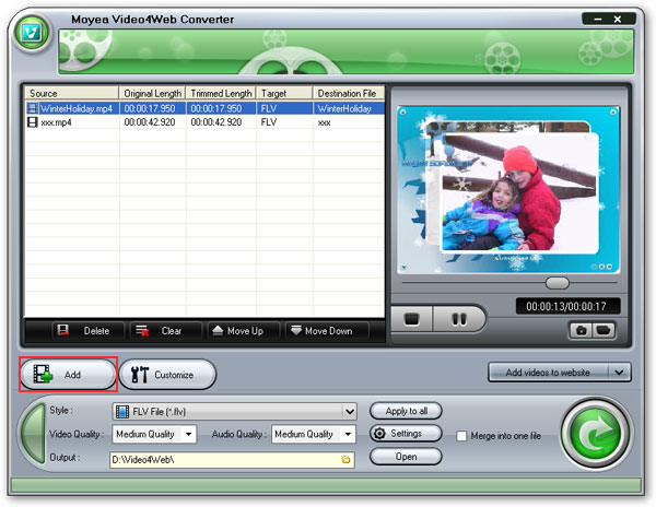 Load Video4Web to convert mp4 to flv