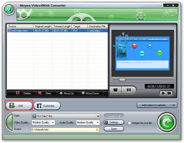Load Video4Web to convert wmv to flv