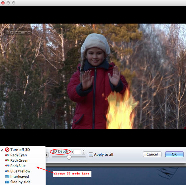 Video Converter for Mac: select  3d mode