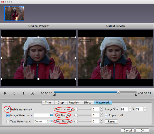 Video Converter for  Mac: add watermark to the output video