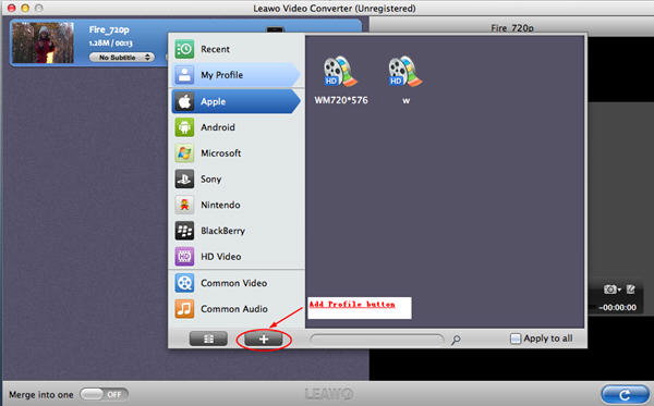 Video  Converter for Mac: add profile